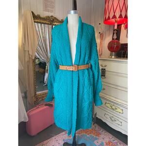 vintage 1980s boucle green sweater 80s long oversized cardigan knit jacket m/l